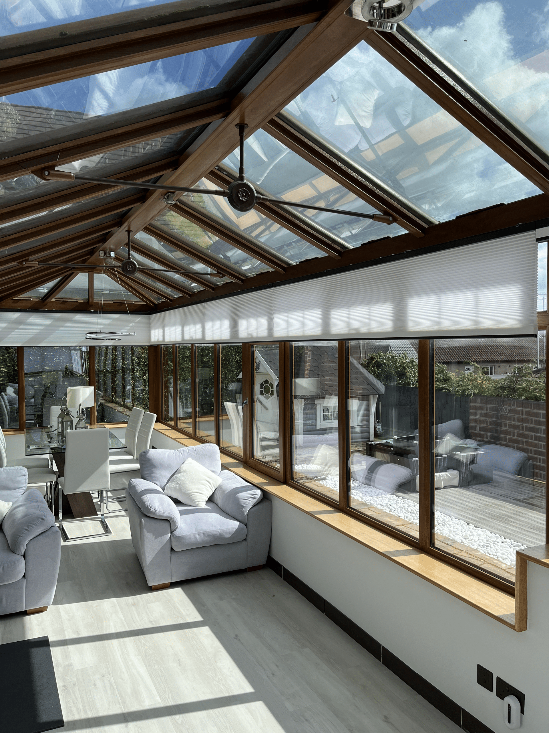 Electric thermal blinds installed in large glazed conservatory in Newton Mearns near Glasgow